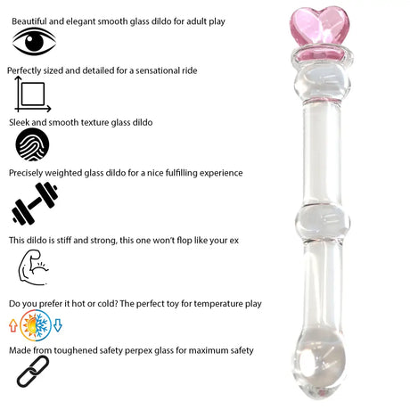 6.5 Inch Glass Dildo Clear with Pink Heart - Dildos - Save 15% - Fast Shipping - United Kingdom Stoke-on-trent