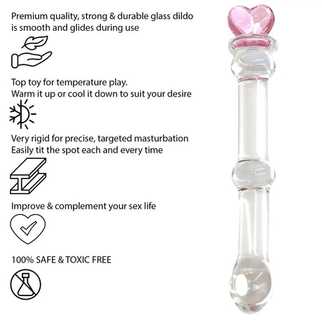 6.5 Inch Glass Dildo Clear with Pink Heart - Dildos - Save 15% - Fast Shipping - United Kingdom Stoke-on-trent