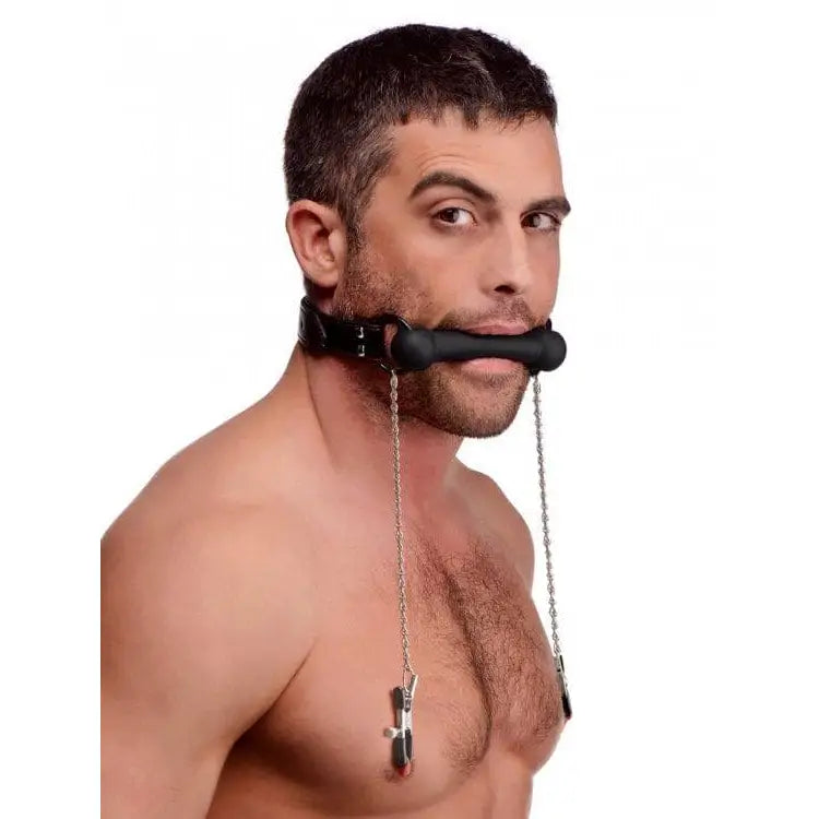 Black Silicone Gag with Nipple Clamps - Save 15% - Fast Shipping - Sale United Kingdom Stoke-on-trent