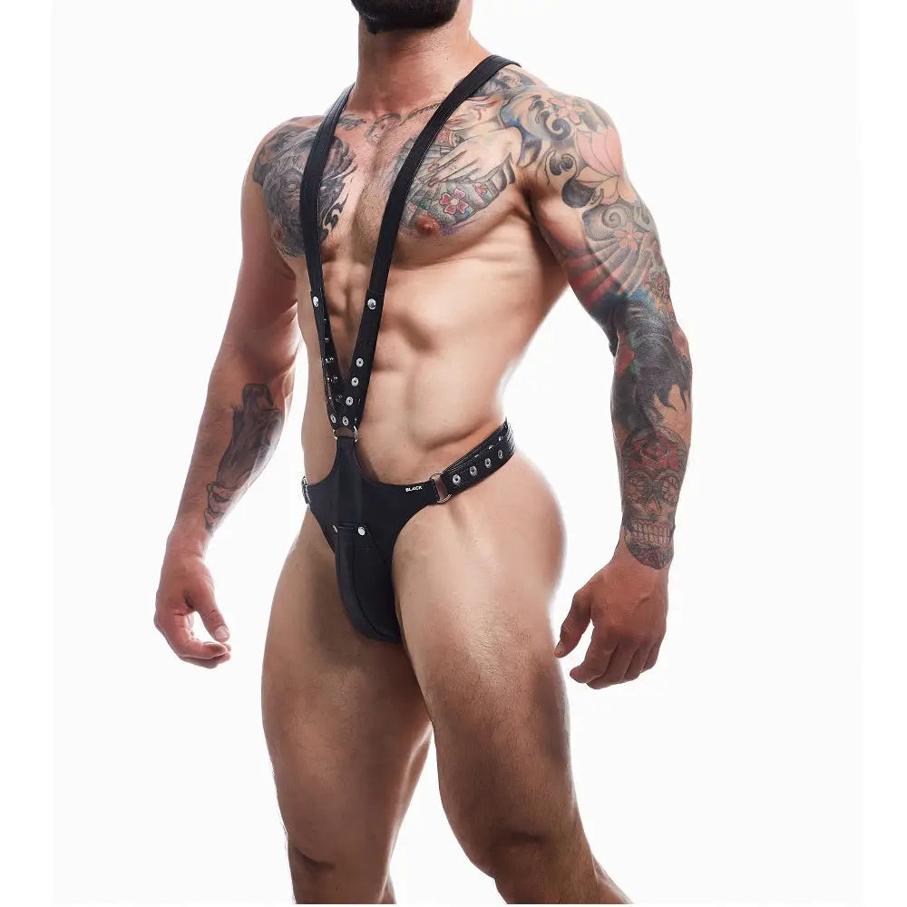C4m Dungeon Black Leatherette Full Body Harness one Size - Men’s Sexy Underwear - Save 20% - C4m one - Sale United Kingdom Stoke-on-trent