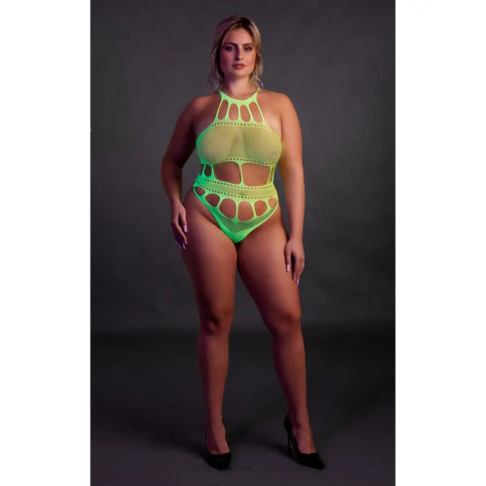 Cut out Thong Bodysuit Neon Green Plus Size - out - Fast Shipping - Sexy Lingerie United Kingdom Stoke-on-trent