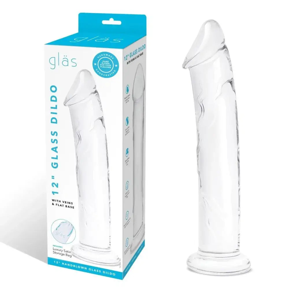 Glass 12inch Dildo with Veins and Flat Base - Save 5% - with - Fast - United Kingdom Stoke-on-trent