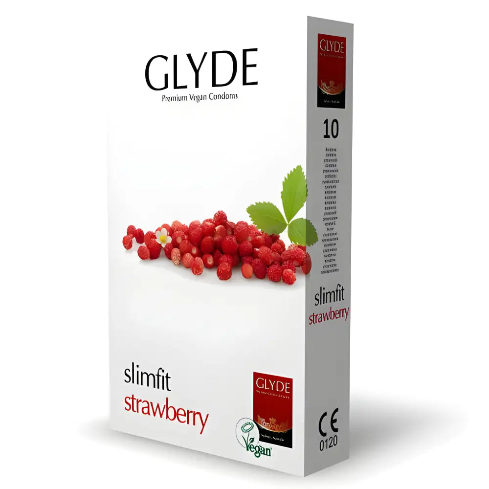 Glyde Ultra Slimfit Strawberry Flavour Vegan Condoms 10 Pack - Save 15% - Sale United Kingdom Stoke-on-trent