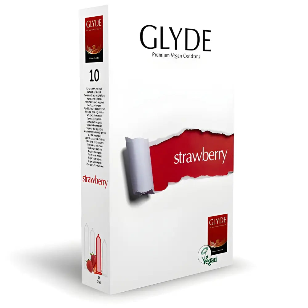Glyde Ultra Strawberry Flavour Vegan Condoms 10 Pack - Save 15% - Sale United Kingdom Stoke-on-trent
