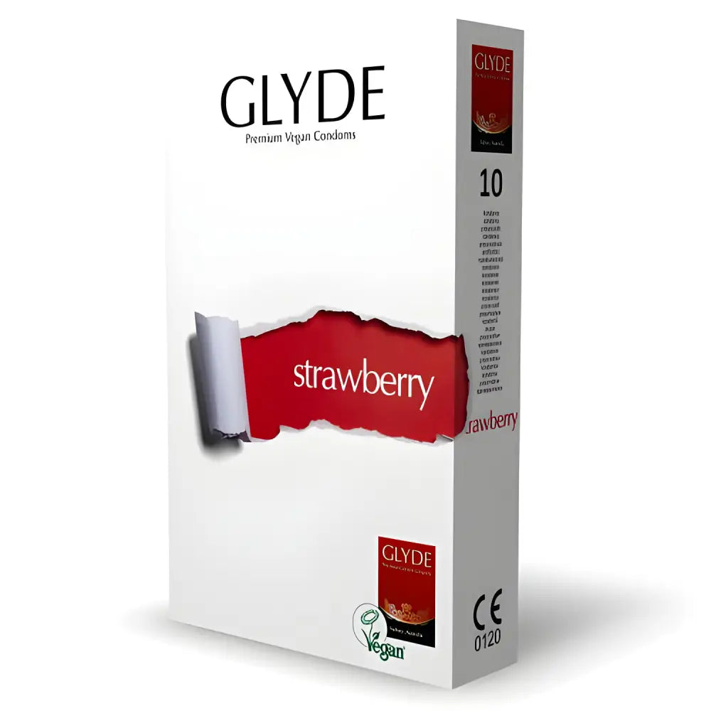 Glyde Ultra Strawberry Flavour Vegan Condoms 10 Pack - Save 15% - Sale United Kingdom Stoke-on-trent
