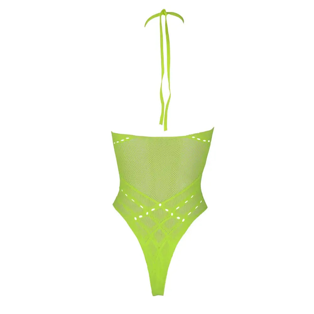 Halter Tie Neck Bodysuit Neon Green one Size - one - Fast Shipping - Sexy Lingerie United Kingdom Stoke-on-trent
