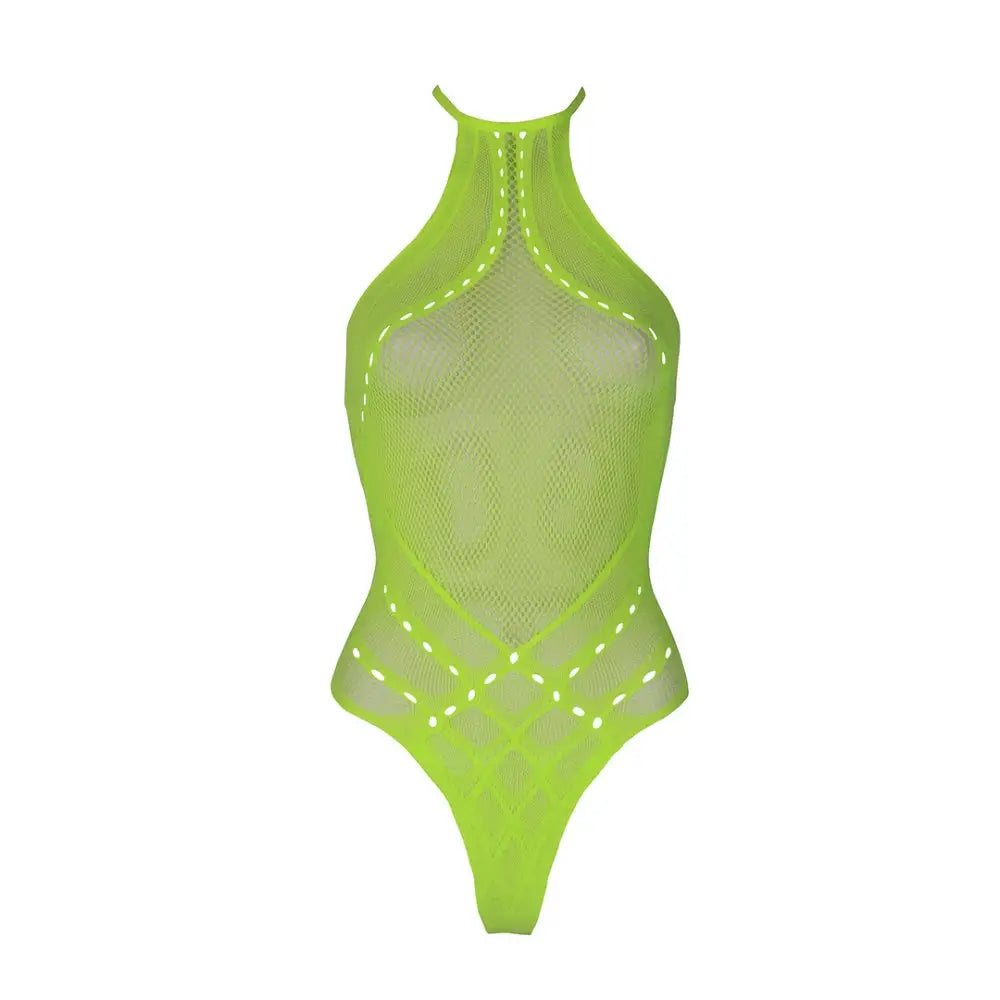 Halter Tie Neck Bodysuit Neon Green one Size - one - Fast Shipping - Sexy Lingerie United Kingdom Stoke-on-trent