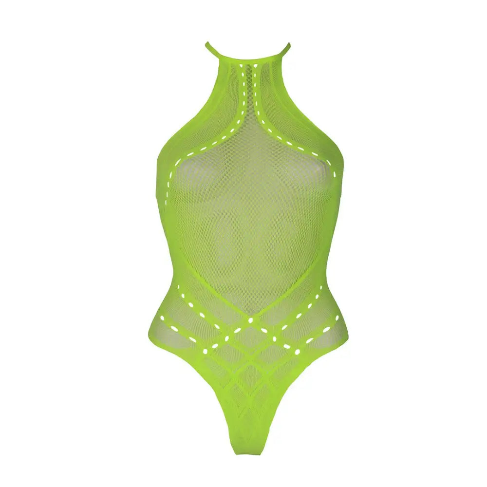 Halter Tie Neck Bodysuit Neon Green Plus Size - Fast Shipping - Sexy Lingerie United Kingdom Stoke-on-trent