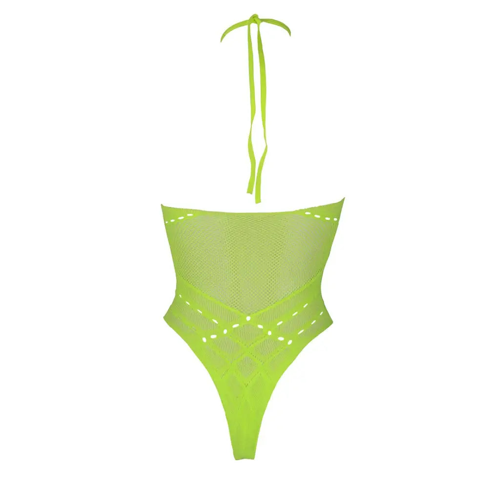Halter Tie Neck Bodysuit Neon Green Plus Size - Fast Shipping - Sexy Lingerie United Kingdom Stoke-on-trent
