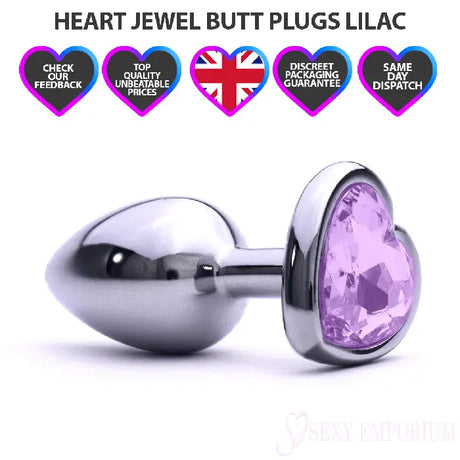 Heart Silver Butt Plug Lilac - Save 20% - Fast Shipping - Sale United Kingdom Stoke-on-trent