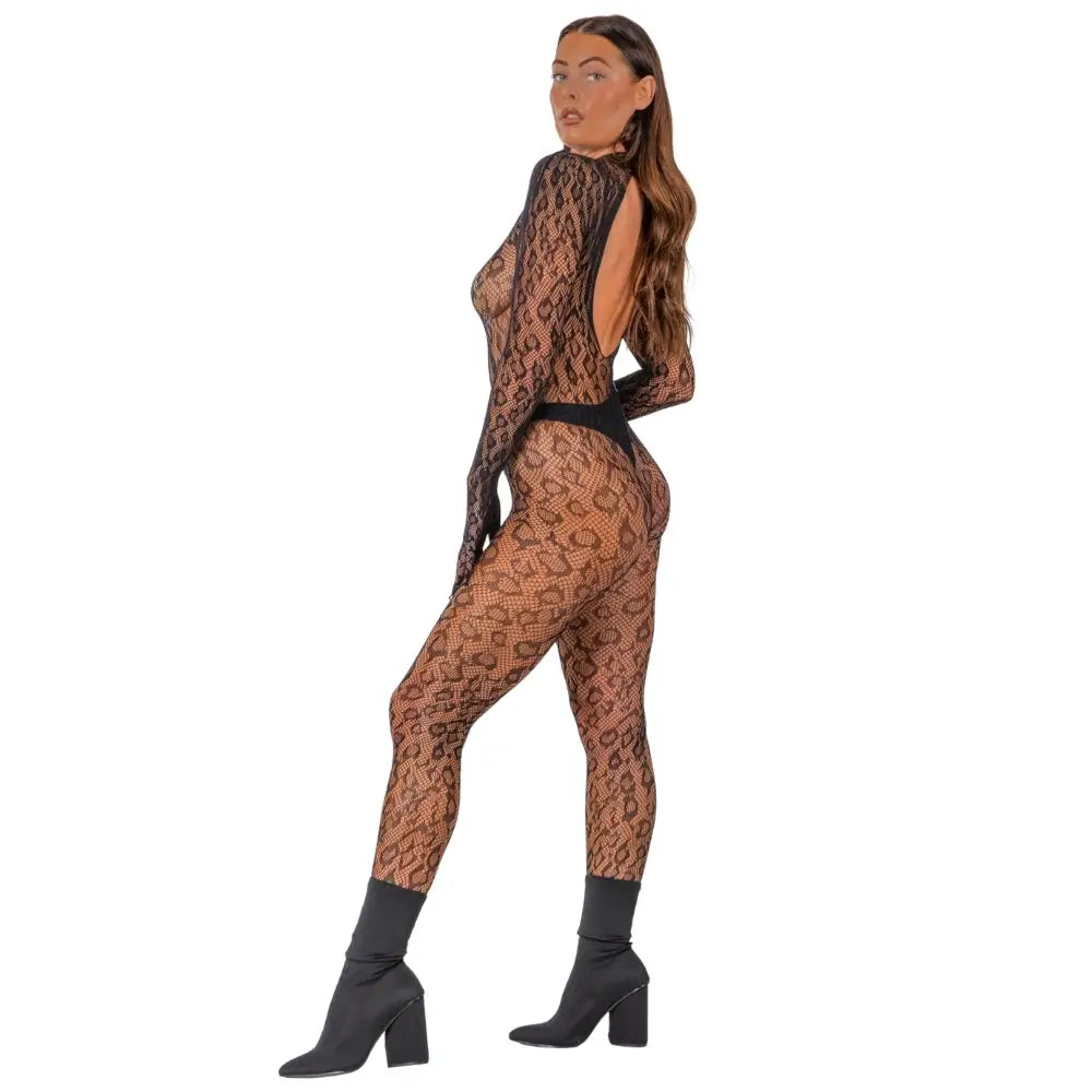 Lace by Lj Gloved Leopard Print Catsuit Black - Save 10% - Sale United Kingdom Stoke-on-trent