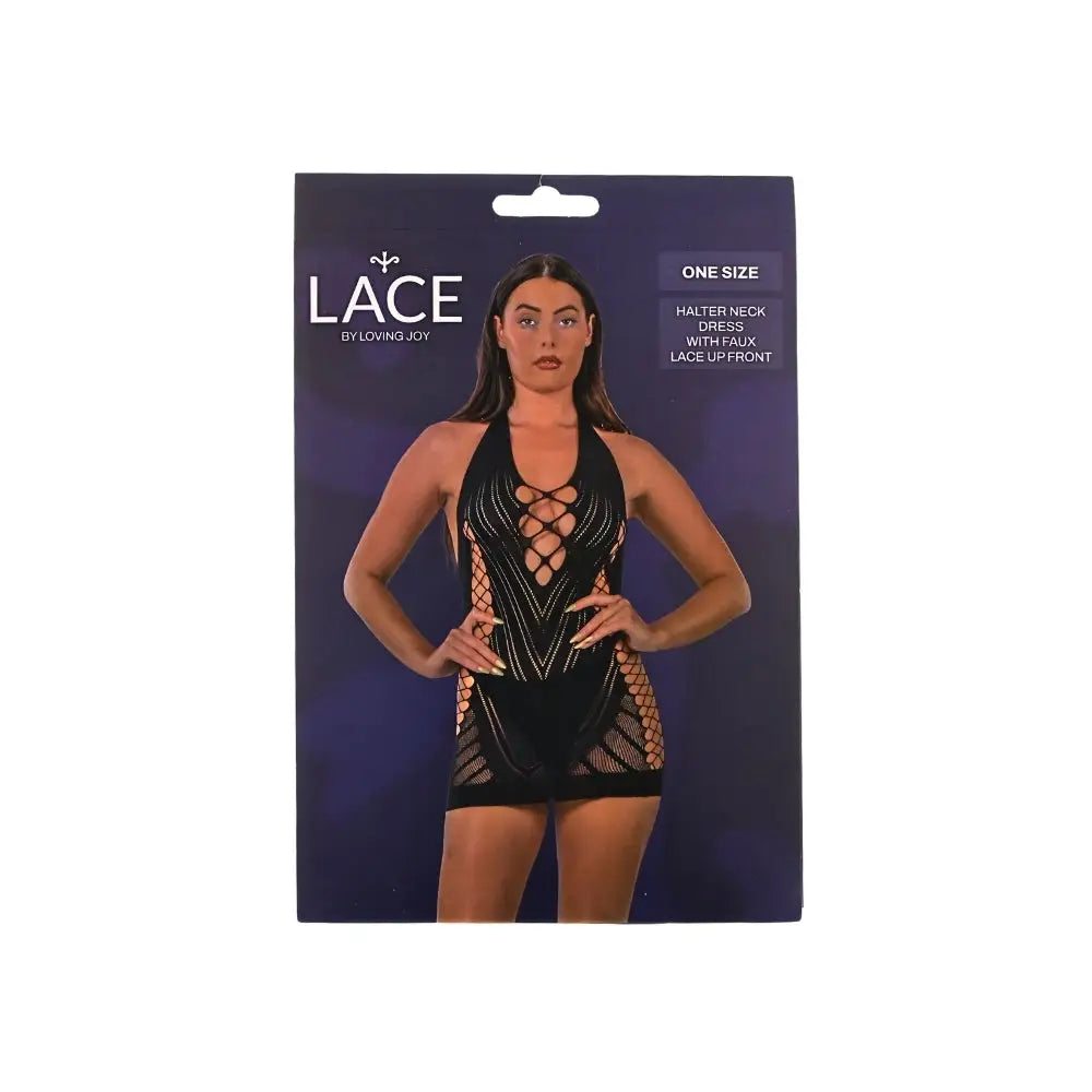 Lace by Lj Halter Neck Dress with Faux Up Front Black - Save 15% - Sale United Kingdom Stoke-on-trent
