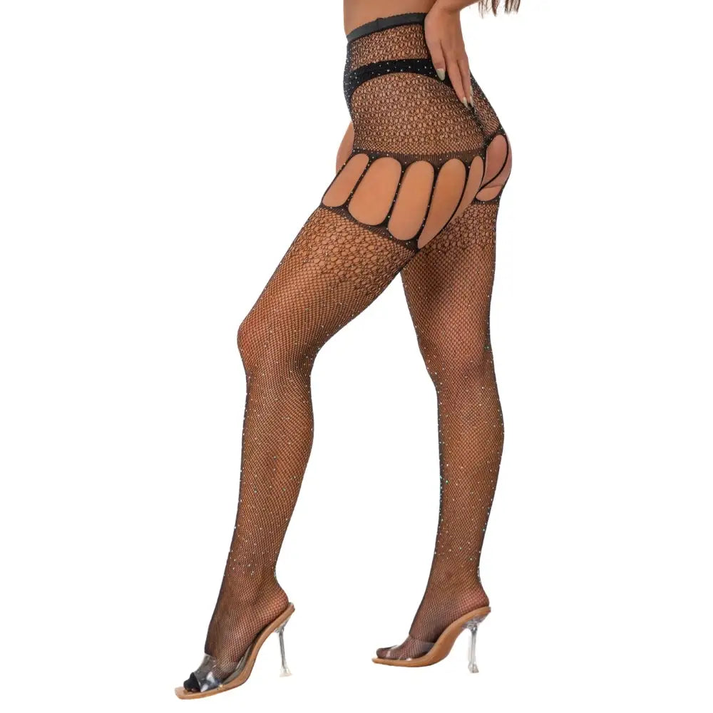 Lace by Lj Rhinestone Suspender Tights Black - Sexy Lingerie United Kingdom Stoke-on-trent