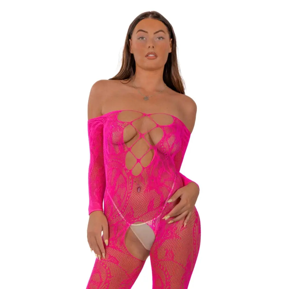 Lace by Lj Up Front Crotchless Bodystocking Fuchsia - Sexy Lingerie United Kingdom Stoke-on-trent