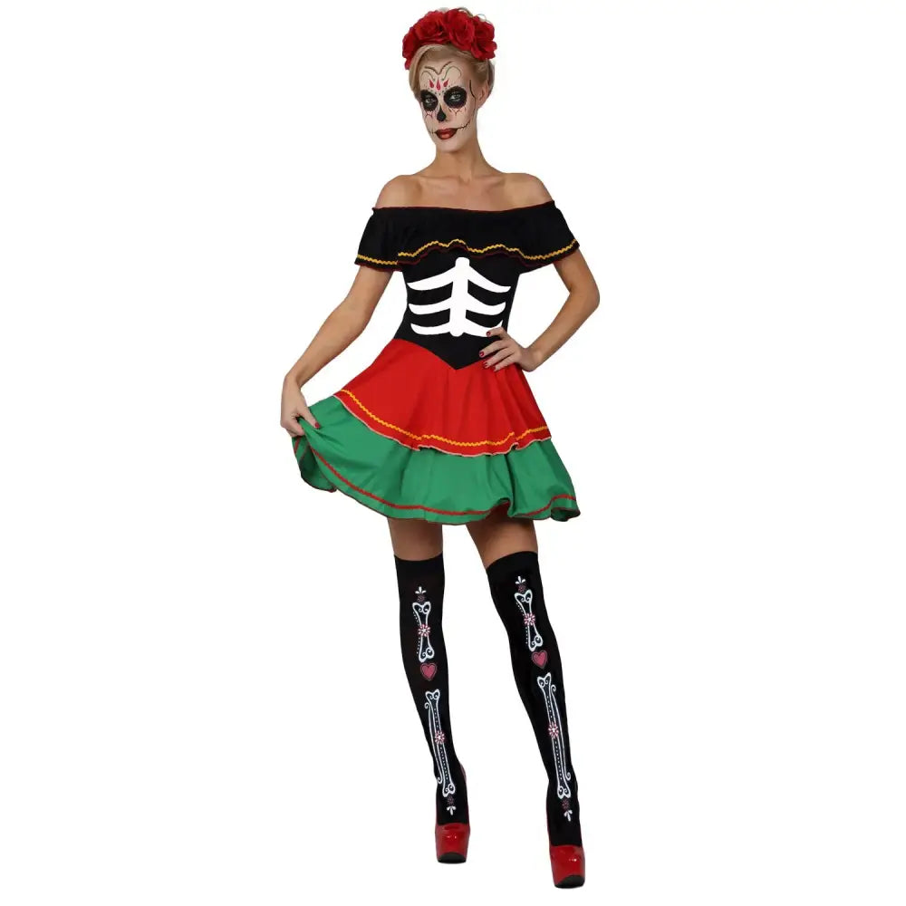 Ladies Womens Day of the Dead Fancy Dress Costume Halloween Outfit Free Post Fe - Sexy Costumes United Kingdom Stoke-on-trent