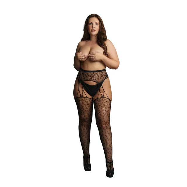 Le Desir Suspender Leopard Pantyhose Black Uk 14 to 20 - Save 15% - Uk - Fast Shipping - Sale United Kingdom Stoke-on-trent