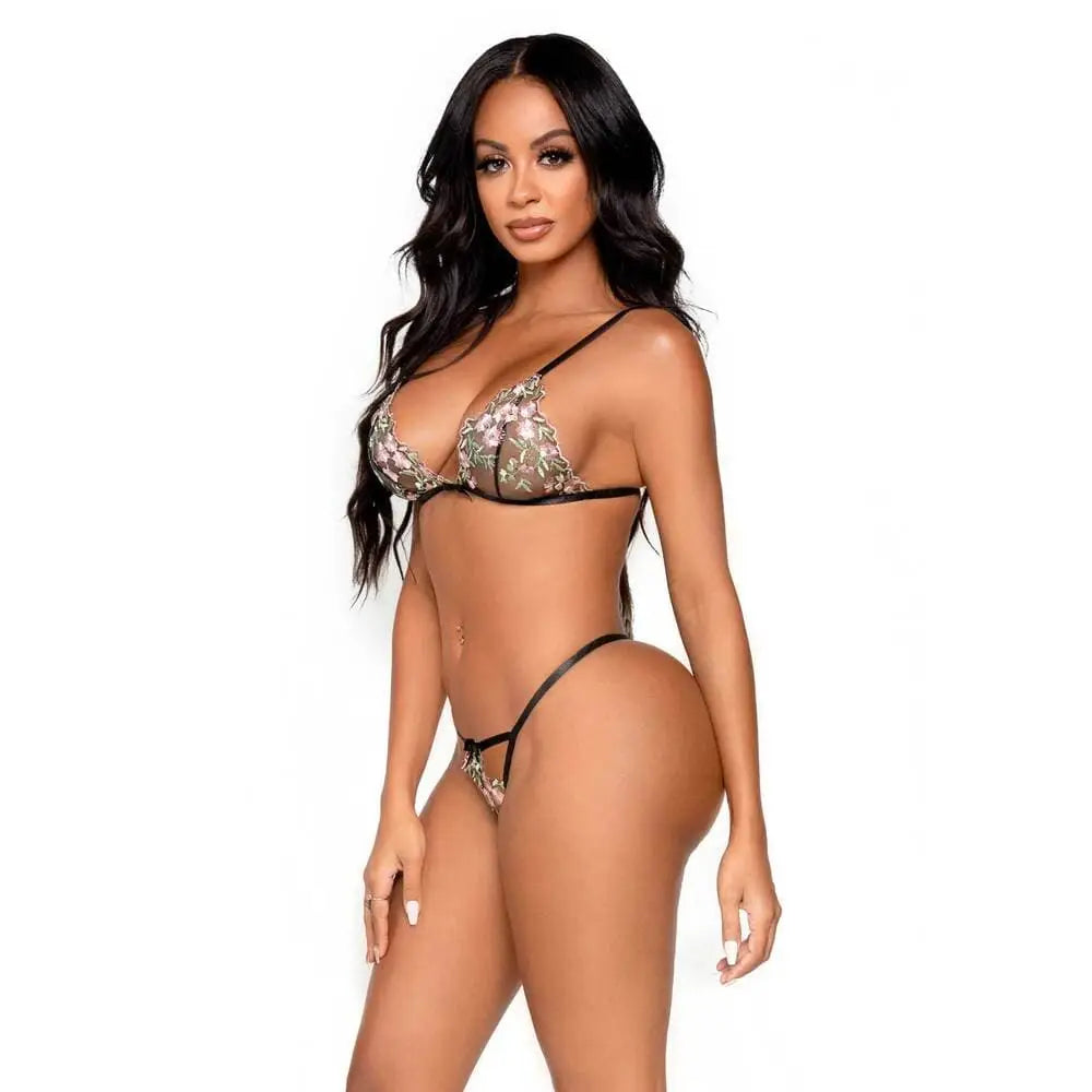 Leg Avenue Floral Sheer Bra and Gstring Black - Gstring - Save 15% - Fast - Sale United Kingdom Stoke-on-trent