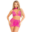 Leg Avenue Halter Crop Top and Mini Skirt Pink - Fast Shipping - Sexy Lingerie United Kingdom Stoke-on-trent