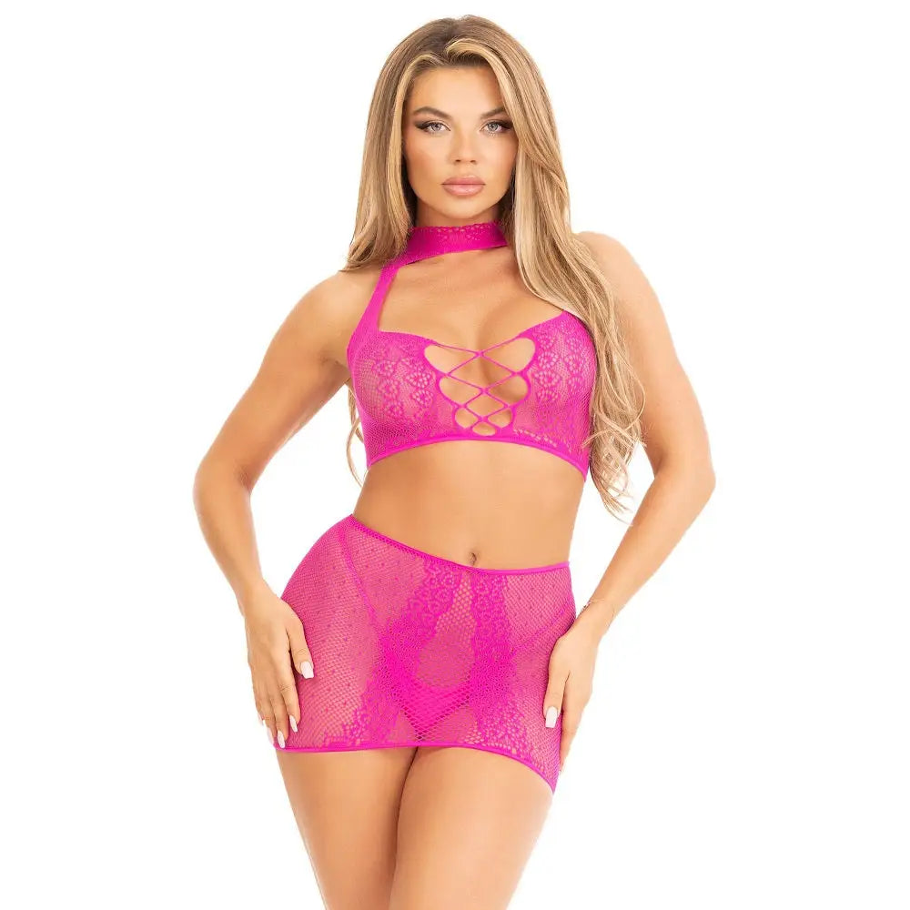 Leg Avenue Halter Crop Top and Mini Skirt Pink - Fast Shipping - Sexy Lingerie United Kingdom Stoke-on-trent