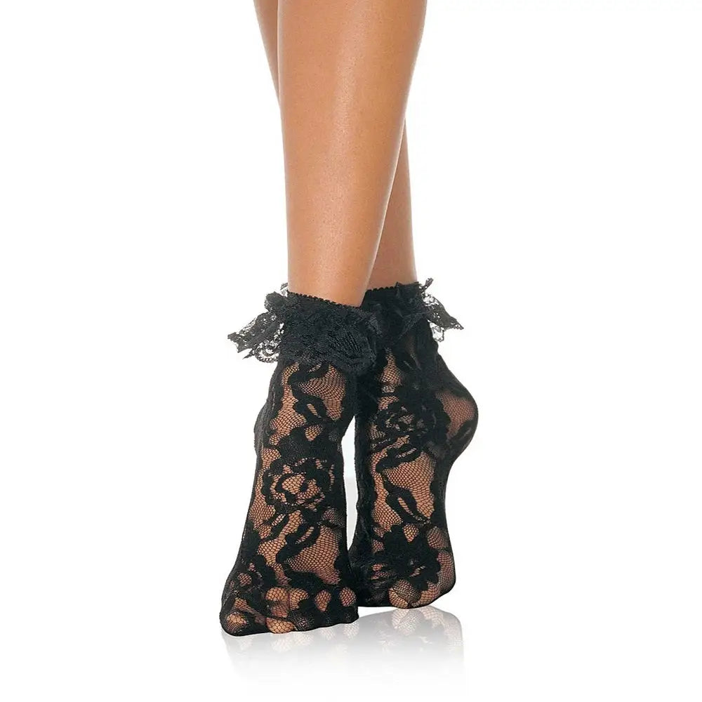 Leg Avenue Lace Ankle Socks with Ruffle Trim - Fast Shipping - Sexy Stockings Hold Ups & Tights United Kingdom Stoke-on-trent