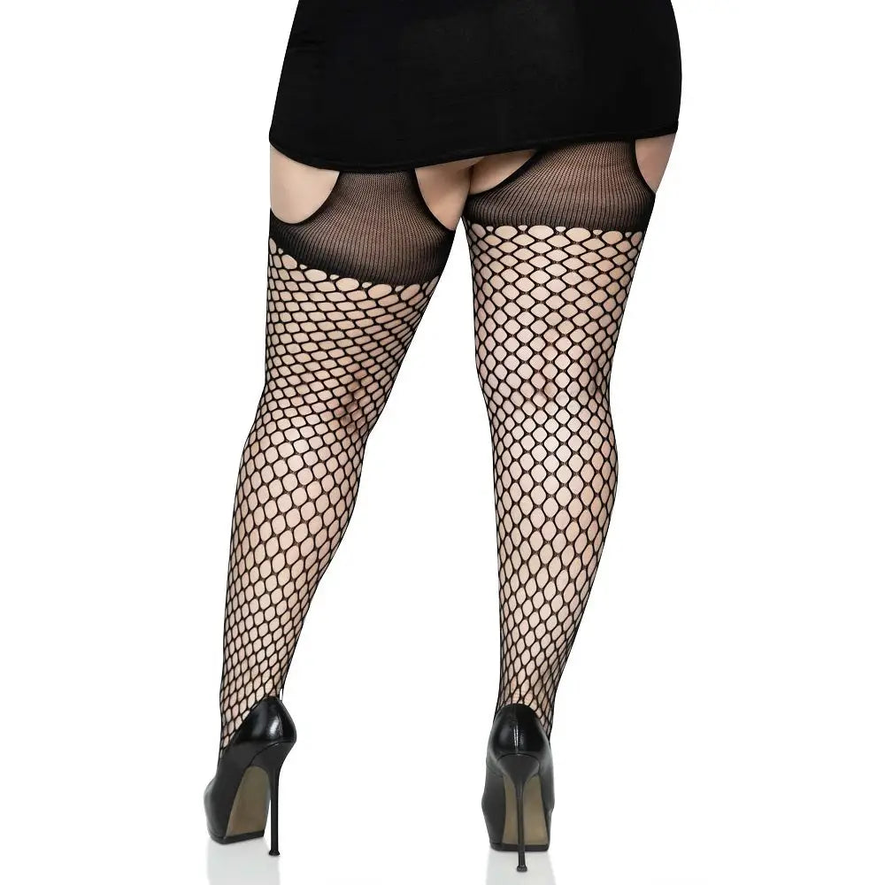 Leg Avenue Lace Oval Net Suspender Tights Plus Size - Fast Shipping - Sexy Stockings Hold Ups & United Kingdom Stoke-on-trent