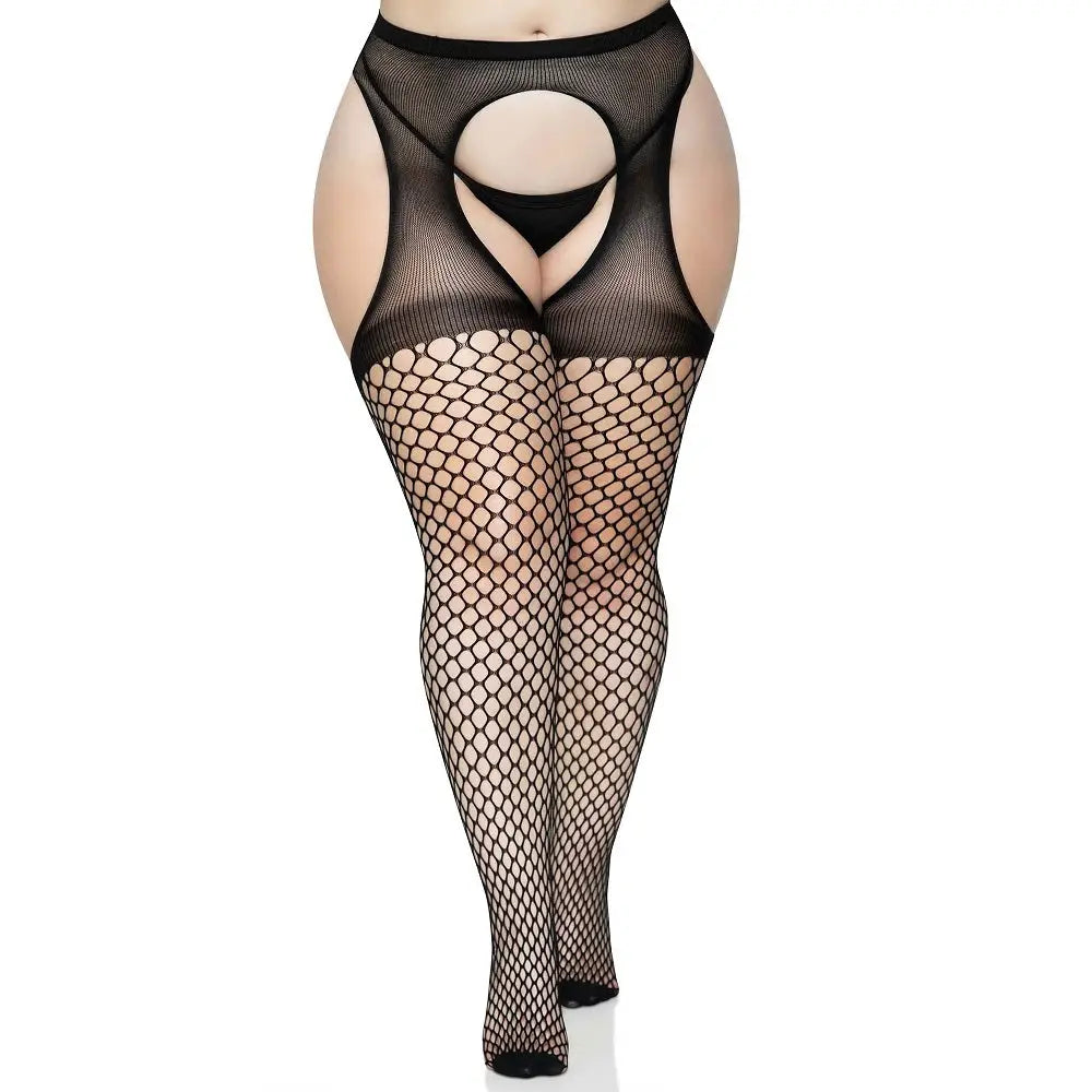 Leg Avenue Lace Oval Net Suspender Tights Plus Size - Fast Shipping - Sexy Stockings Hold Ups & United Kingdom Stoke-on-trent