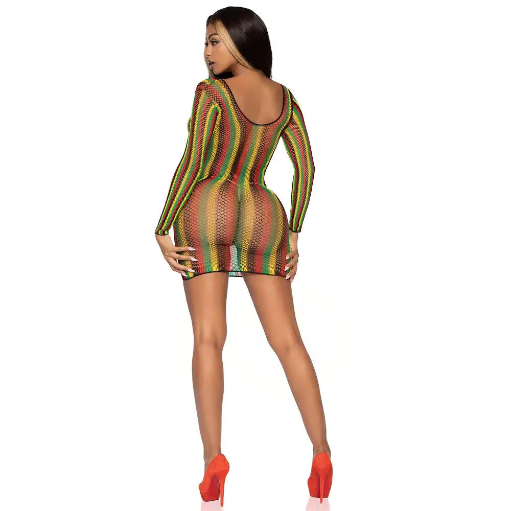 Leg Avenue Rasta Net Long Sleeve Mini Dress - Fast Shipping - Sexy Lingerie United Kingdom Stoke-on-trent
