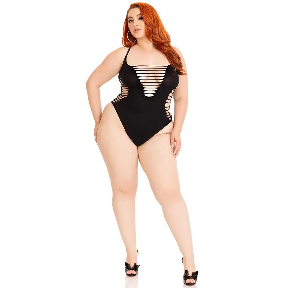 Leg Avenue Shredded Thong Bodysuit Black Plus Size - Fast Shipping - Sexy Lingerie United Kingdom Stoke-on-trent