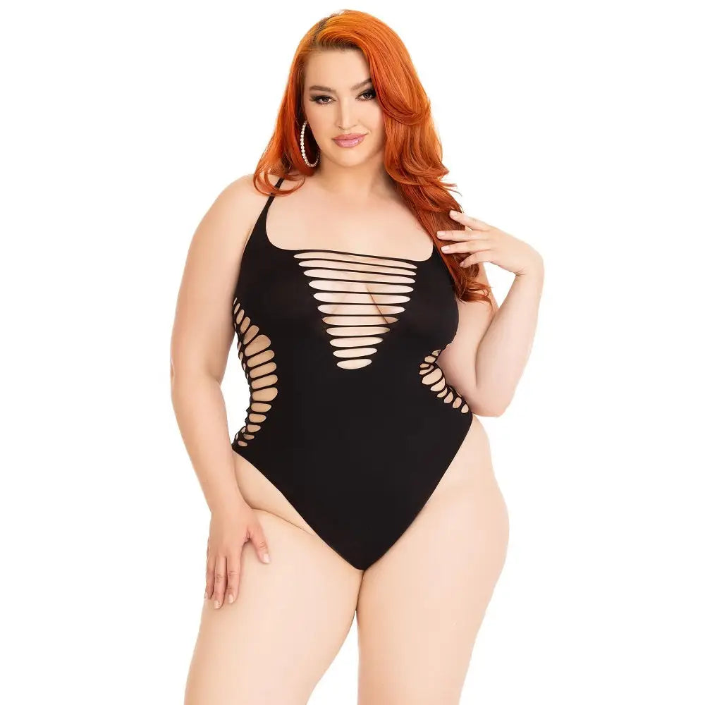 Leg Avenue Shredded Thong Bodysuit Black Plus Size - Fast Shipping - Sexy Lingerie United Kingdom Stoke-on-trent