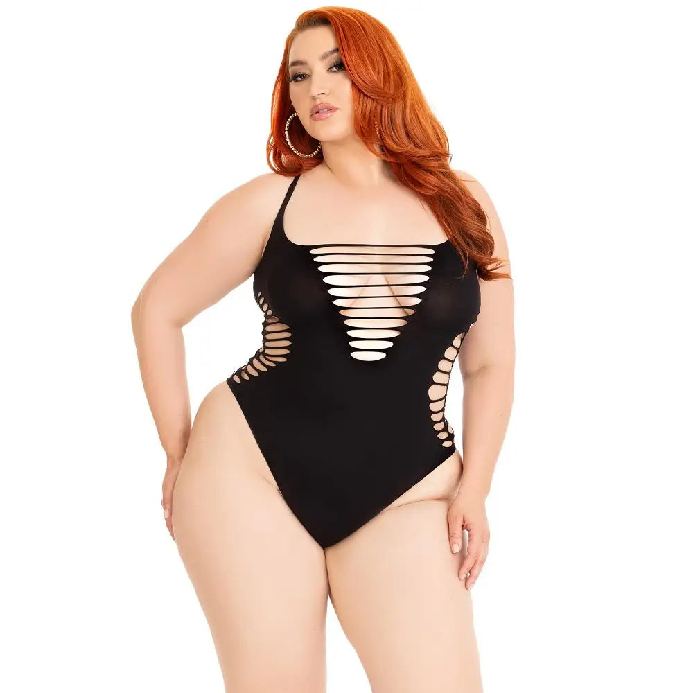 Leg Avenue Shredded Thong Bodysuit Black Plus Size - Fast Shipping - Sexy Lingerie United Kingdom Stoke-on-trent