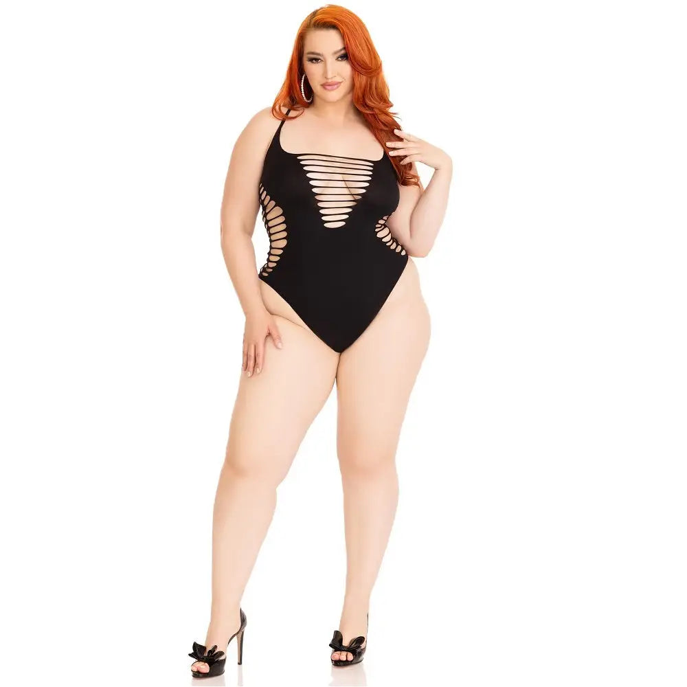 Leg Avenue Shredded Thong Bodysuit Black Plus Size - Fast Shipping - Sexy Lingerie United Kingdom Stoke-on-trent