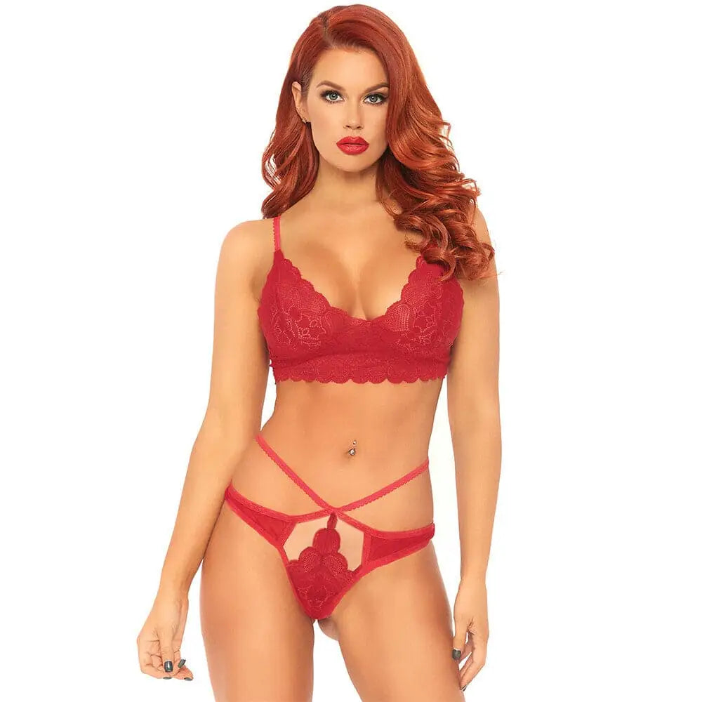 Leg Avenue Sweetheart Lace Bralette Set Red - Fast Shipping - Sale United Kingdom Stoke-on-trent