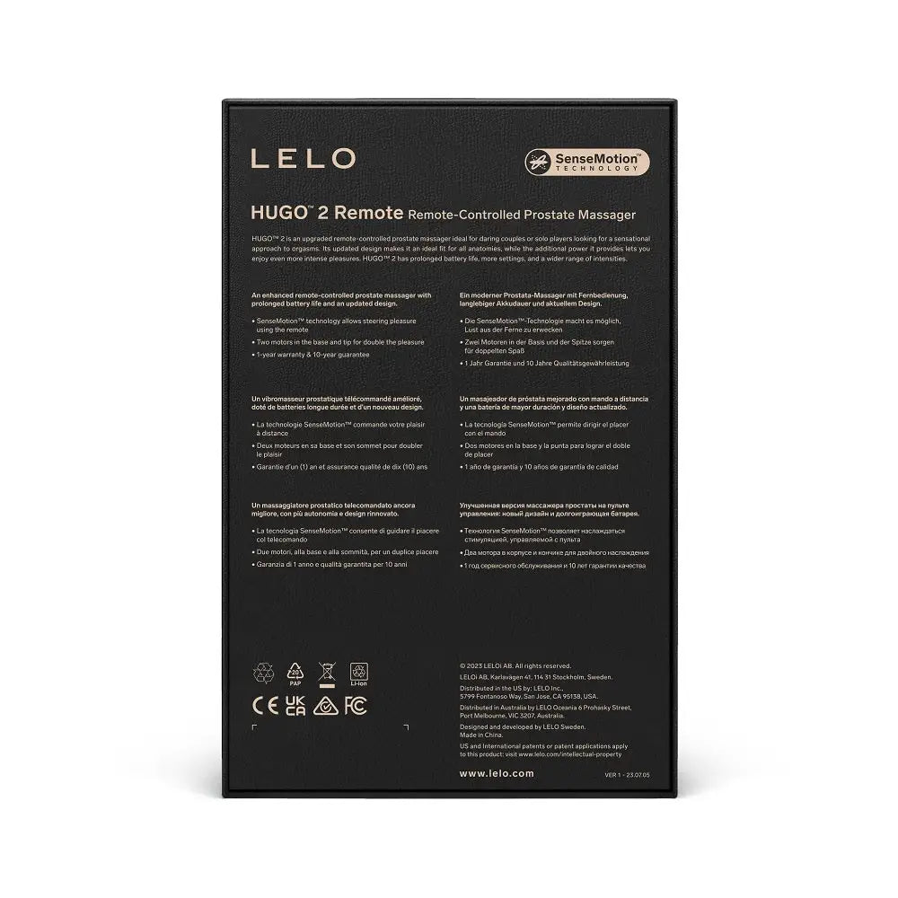 Lelo Hugo 2 Remote Controlled Prostate Massager Black - Lelo - Fast Shipping - Vibrator United Kingdom Stoke-on-trent