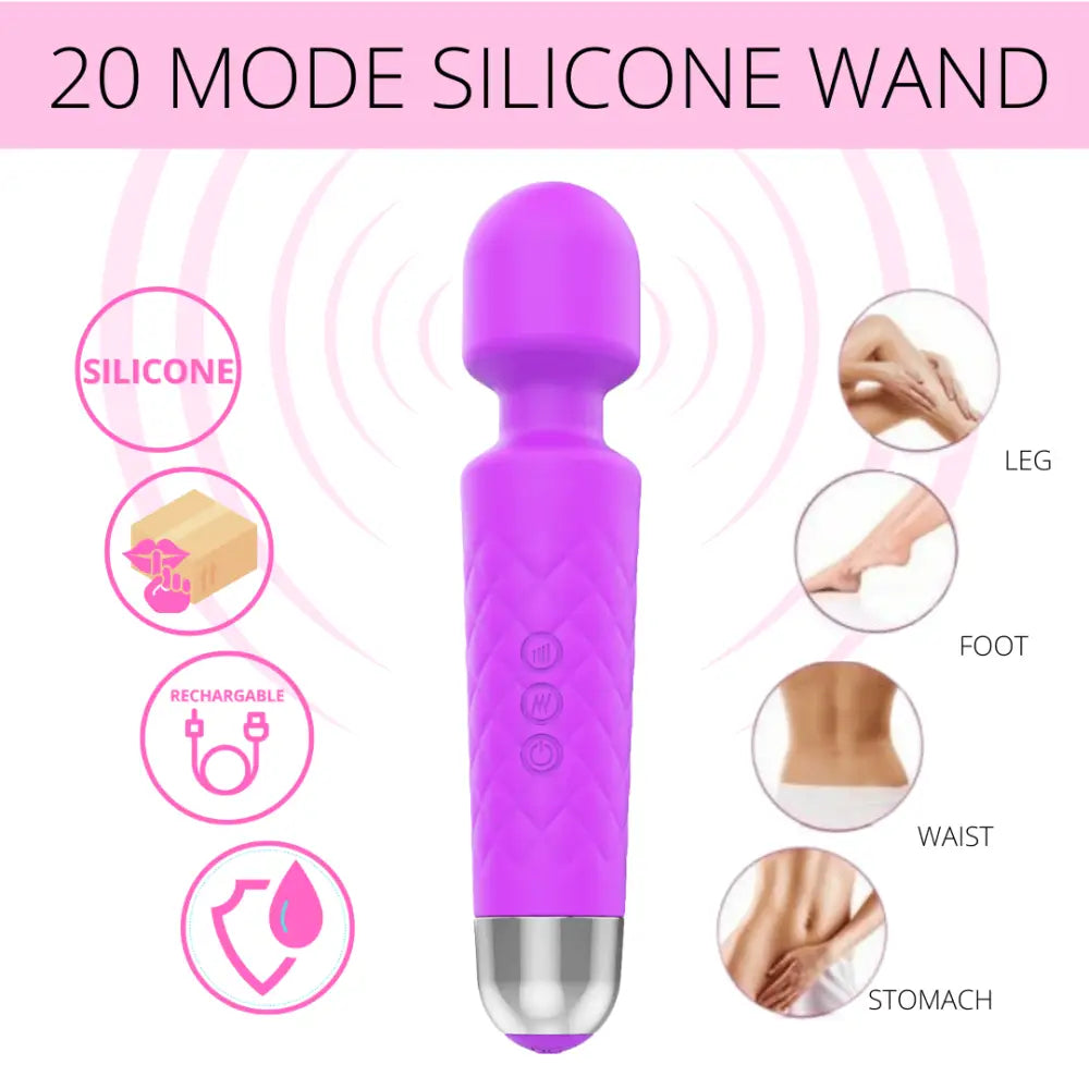 Luxurious Silicone 20 Frequency Vibration Wand Purple - Save 35% - Vibrator United Kingdom Stoke-on-trent