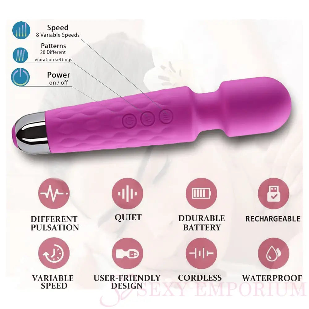 Luxurious Silicone 20 Frequency Vibration Wand Purple - Save 35% - Vibrator United Kingdom Stoke-on-trent