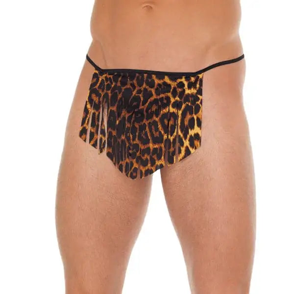 Mens Black Gstring with Leopard Loincloth - Save 15% - Gstring with - Fast Shipping - Sale United Kingdom Stoke-on-trent
