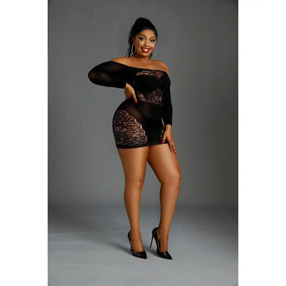 Moonlight off the Shoulder Black Mini Dress Plus Size - Save 15% - off - Sale United Kingdom Stoke-on-trent