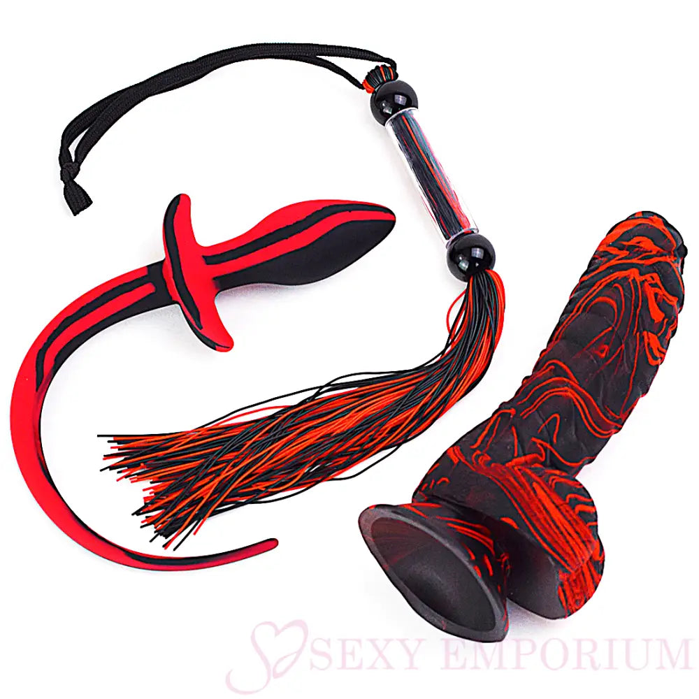 Red & Black Silicone Dildo Butt Plug Whip Set - Save 20% - Fast - Sale United Kingdom Stoke-on-trent