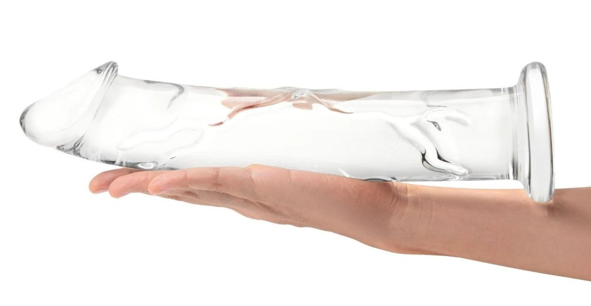 Glass 12inch Glass Dildo With Veins and Flat Base