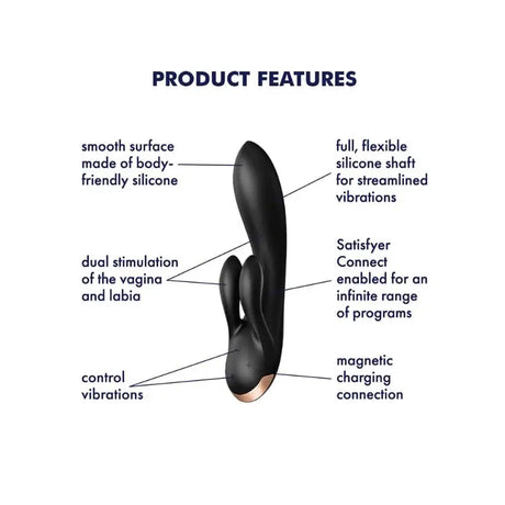 Satisfyer Double Flex Vibrator Black - Sex Toys - Save 15% - Fast Shipping - United Kingdom Stoke-on-trent