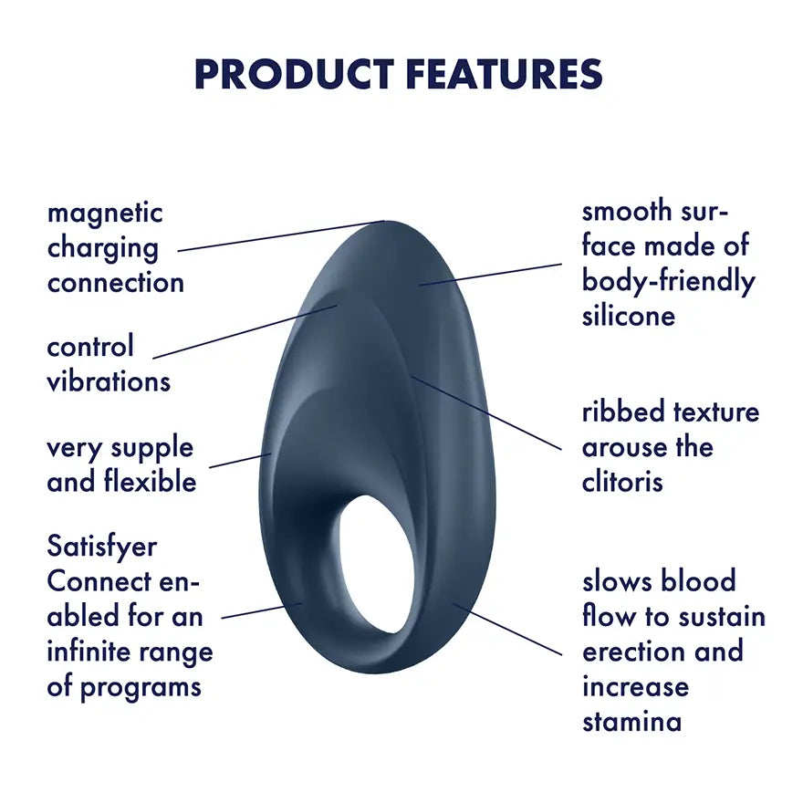 Satisfyer Mighty one Ring Vibrator Blue - Sex Toys - Save 15% - one - Fast Shipping - Sale United Kingdom Stoke-on-trent