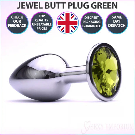 Sexy Emporium Jewelled Metal Beginner Butt Plug 3 Inch Green - Save 10% - Fast - Sale United Kingdom Stoke-on-trent