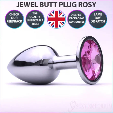 Sexy Emporium Jewelled Metal Beginner Butt Plug 3 Inch Rosy - Save 10% - Fast - Sale United Kingdom Stoke-on-trent