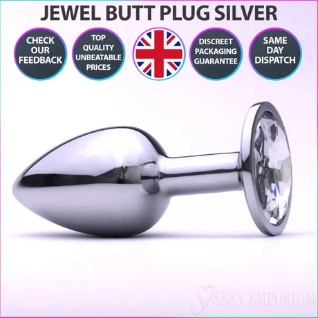 Sexy Emporium Jewelled Metal Beginner Butt Plug 3 Inch Silver - Save 10% - Fast - Sale United Kingdom Stoke-on-trent