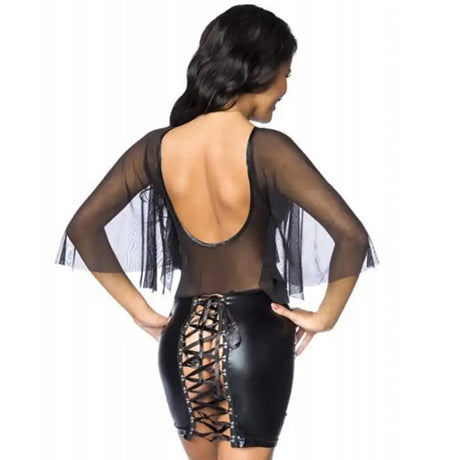 Sexy Leather & Mesh Black Dress - Fast Shipping - Sale United Kingdom Stoke-on-trent