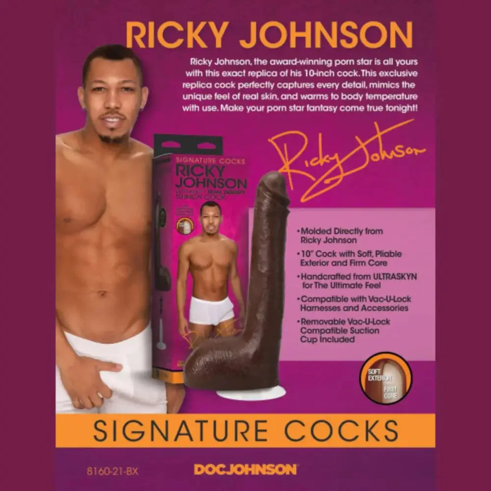 Signature Cocks - Ricky Johnson 10 Inch Ultraskyn Cock with Removable Vac-u-lock Suction Cup - Save 15% - Ultraskyn - Dildo United Kingdom