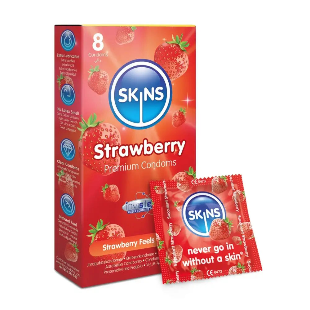 Skins Condoms Strawberry 8 Pack - Save 20% - Fast Shipping - Sale United Kingdom Stoke-on-trent