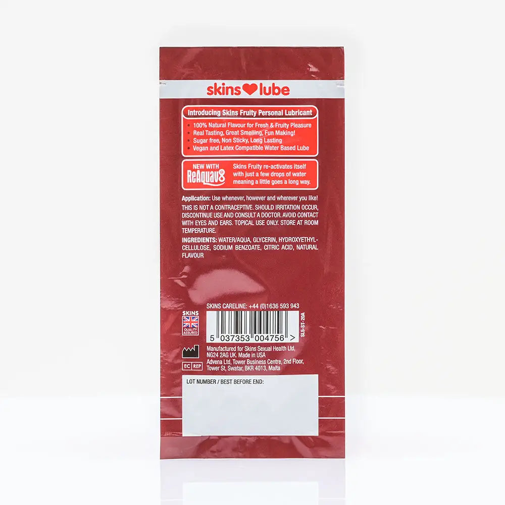 Skins Strawberry Water Based Lubricant - 5ml Foil - Save 25% - Fast Shipping - Sale United Kingdom Stoke-on-trent