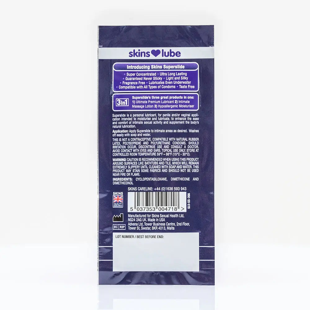 Skins Super Slide Silicone Lubricant - 5ml Foil - Save 25% - Fast Shipping - Sale United Kingdom Stoke-on-trent