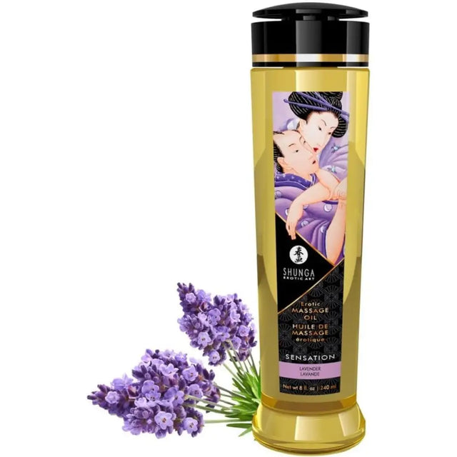 Tester Shunga Massage Oil Sensation / Lavender - Fast Shipping - Sex Essentials United Kingdom Stoke-on-trent